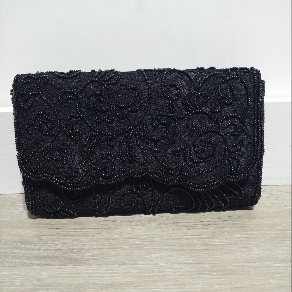 Vintage La Regale Black Lace And Bead Purse Clutch - Picture 3 of 12